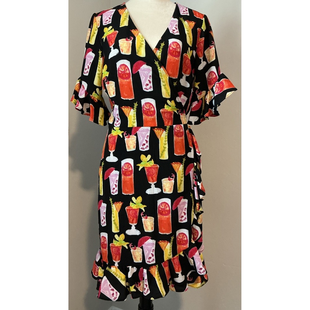 Ronni‎ Nicole Black Multi Fun Party Cocktail  Bachelorette Vegas Wrap Dress 10